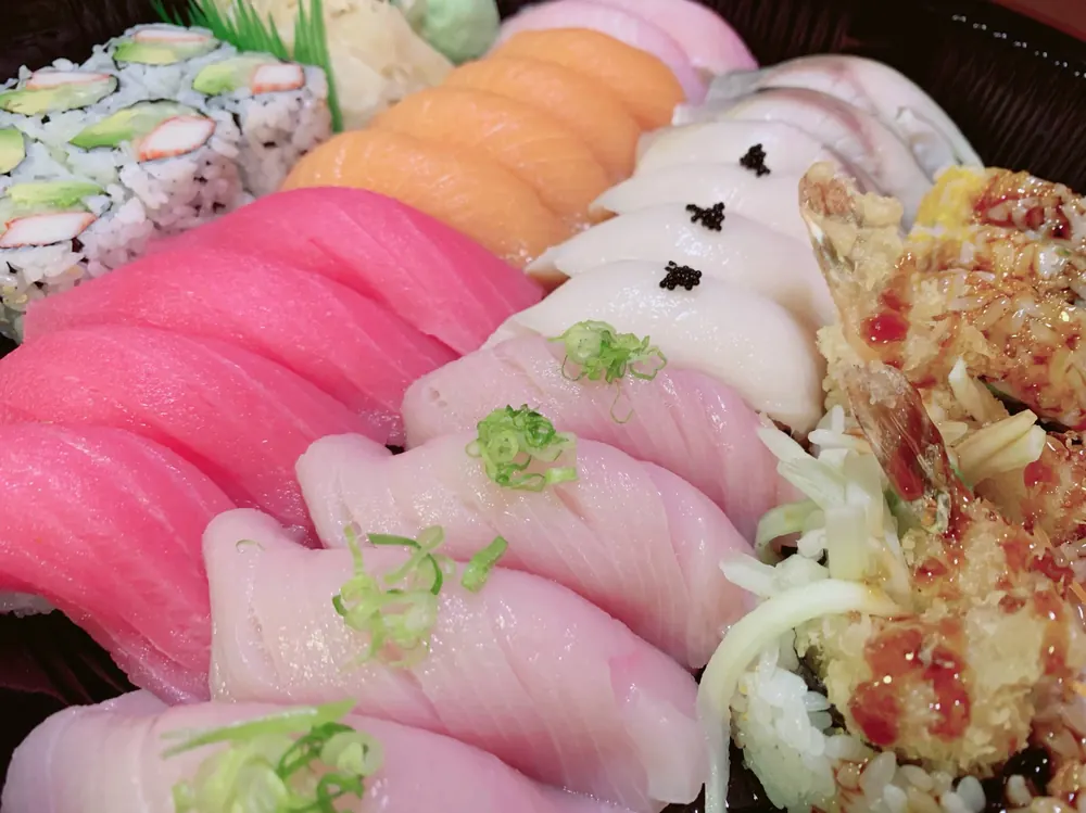 Tuna, salmon, yellowtail and white tuna nigiri